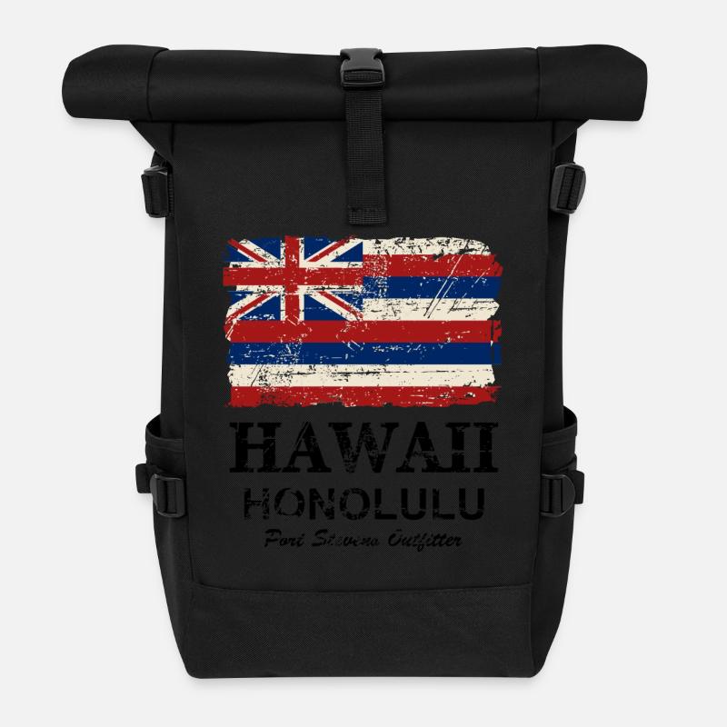 Hawaii Flag - Honolulu - Vintage Look - Rolltop Rucksack - Schwarz