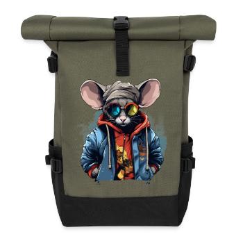 Urbanes Nagetier: Straßentaugliche Maus-Vibes - Rolltop Rucksack - Olive/Schwarz - Vorne