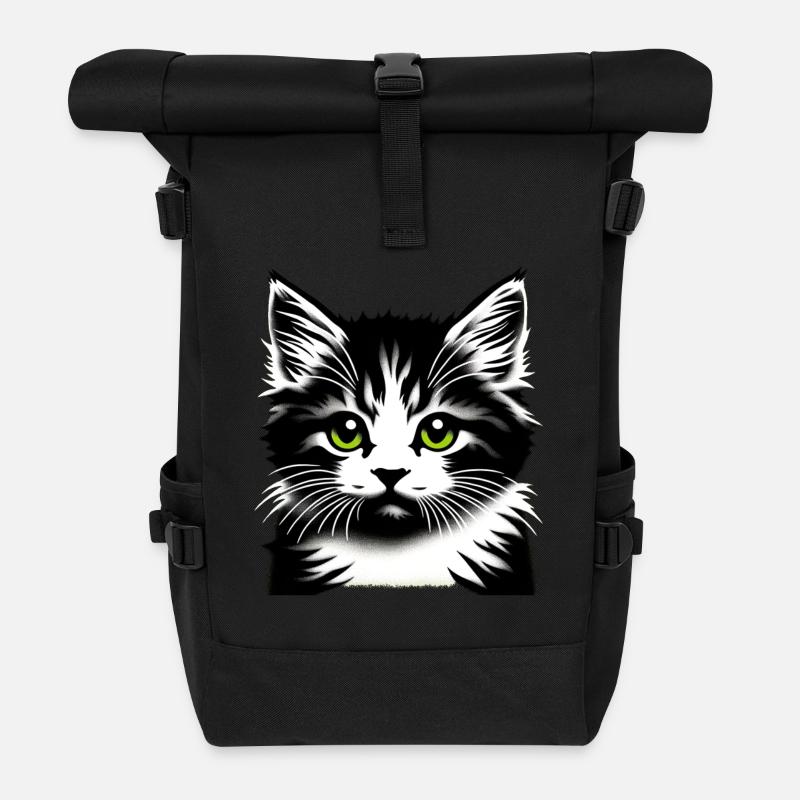 Liebevolles Katzengesicht - Rolltop Rucksack - Schwarz