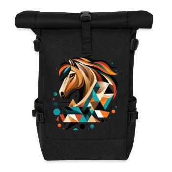Geometrisches Islandpferd - Modernes Design - Rolltop Rucksack - Schwarz - Vorne