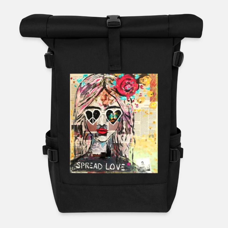 HippieHeart - Rolltop Rucksack - Schwarz