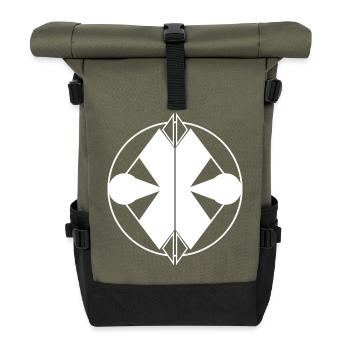 Sleek white logo – symmetrical and universal design - Roll Top Backpack - olive/black - Front