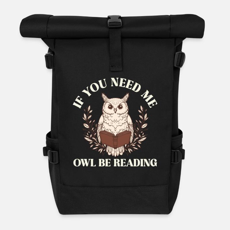 Wenn Du Mich Suchst, Eule Mit Buch - Rolltop Rucksack - Schwarz
