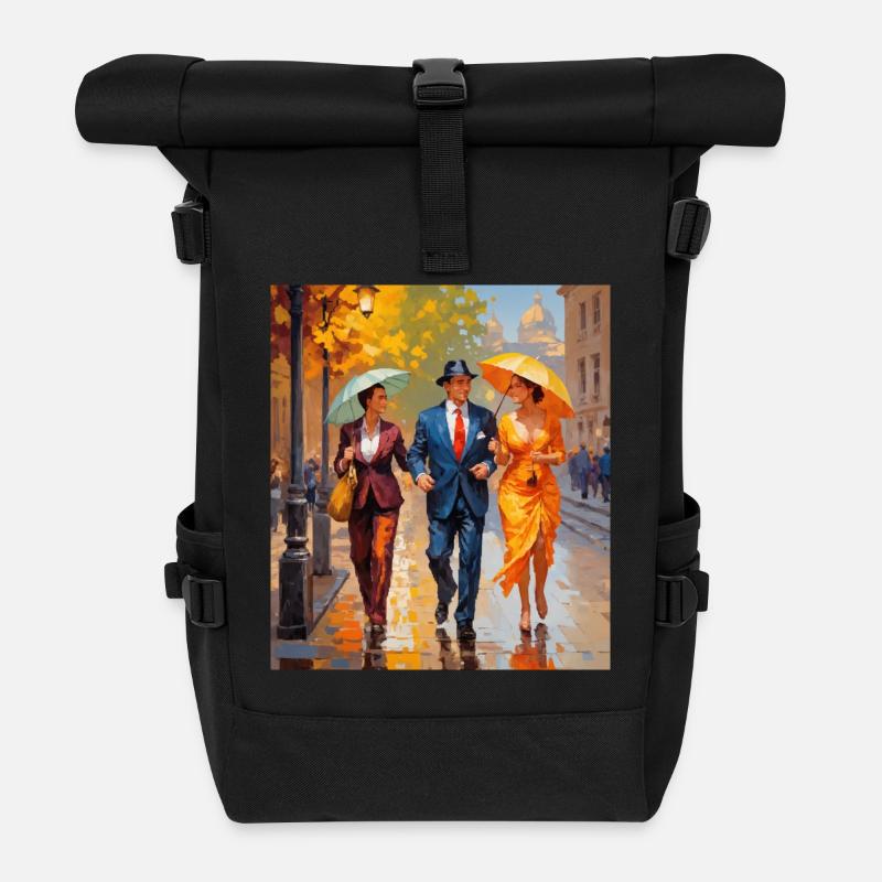 A walk in the rain - Roll Top Backpack - black
