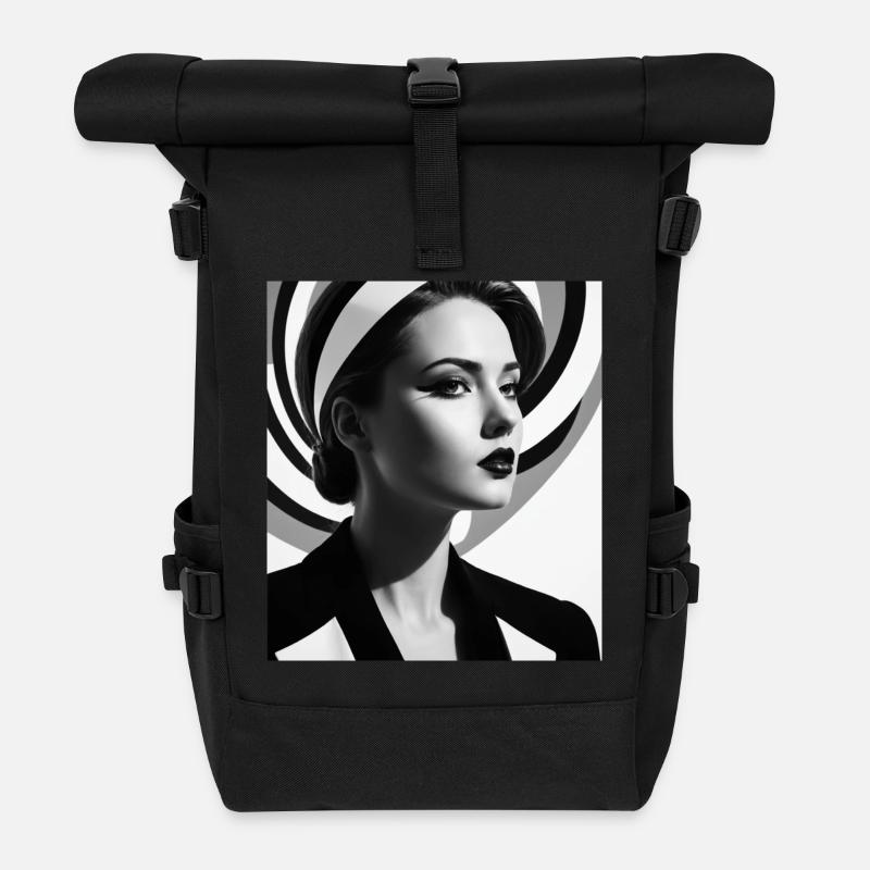 Op-Art-Porträt - Rolltop Rucksack - Schwarz