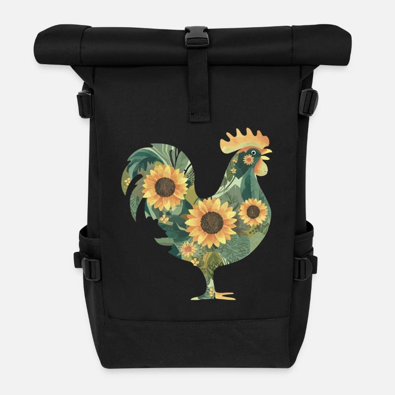 Floraler Hahn - Rolltop Rucksack - Schwarz