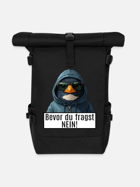 funny saying with penguin Becor you ask no - Roll Top Backpack - black