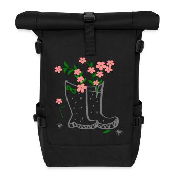 Garten mit Blumen und Stiefel - Rolltop Rucksack - Schwarz - Vorne