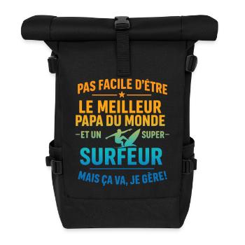 Papa surfeur cadeau fête des pères Noël Surf - Sac à dos roll top - noir - Devant