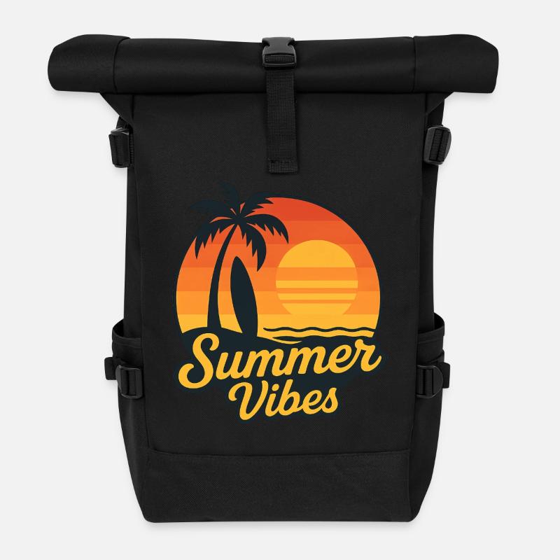 Summer Vibes – Retro-Surf-Vibe - Rolltop Rucksack - Schwarz