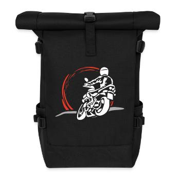 Motorradfahrer im Sonnenuntergang - Rolltop Rucksack - Schwarz - Vorne