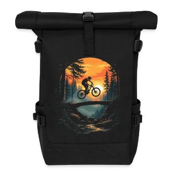Trail mountain bikers in the forest - Roll Top Backpack - black - Front