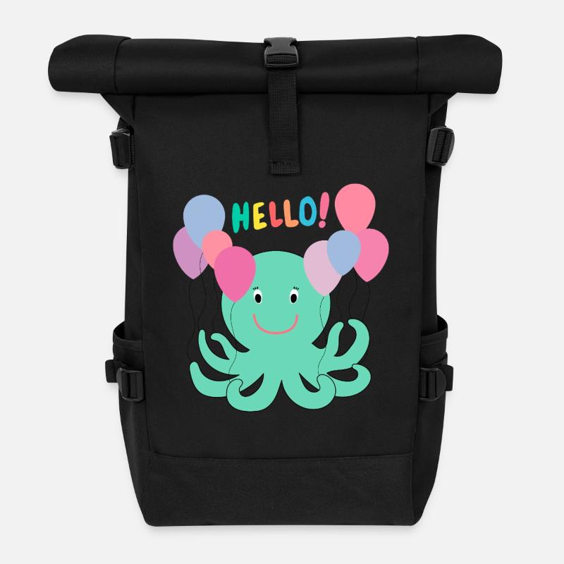 Pieuvre avec des ballons dit bonjour - Sea Fun - Sac à dos roll top - noir