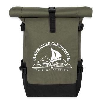 Blauwassergeschichten Logo - Rolltop Rucksack - Olive/Schwarz - Vorne