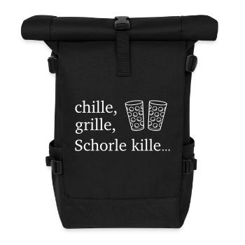 chille, grille, Schorle kille... & Dubbegläser - Rolltop Rucksack - Schwarz - Vorne