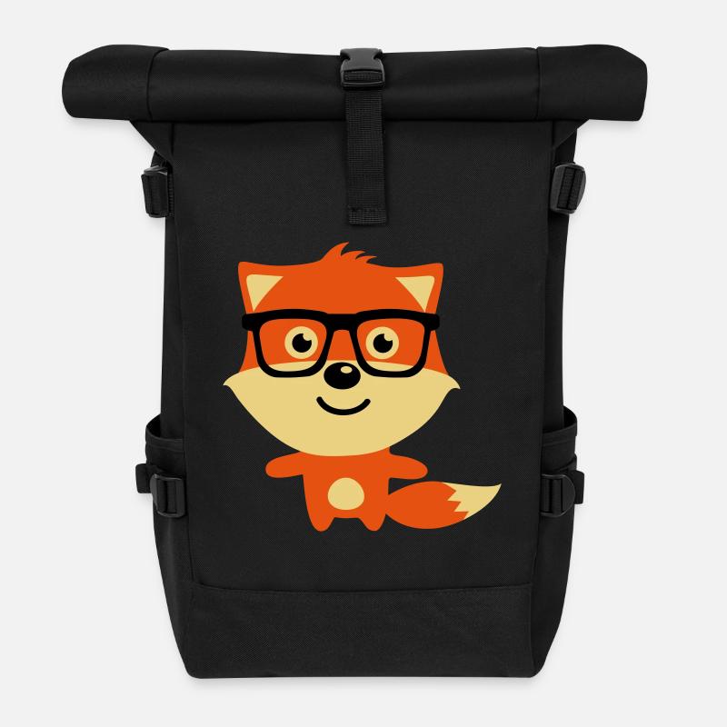 Cute & Funny Hipster Baby fox with nerd glasses - Rolltop Rucksack - Schwarz