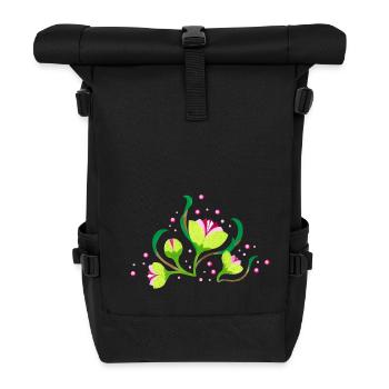 floral rose dots - Rolltop Rucksack - Schwarz - Vorne