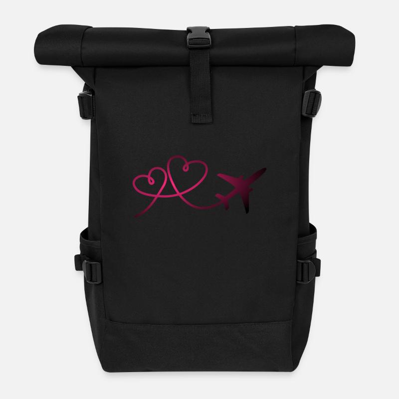 Flugzeug Flieger mit Herz Pilot Reisen Geschenk - Rolltop Rucksack - Schwarz