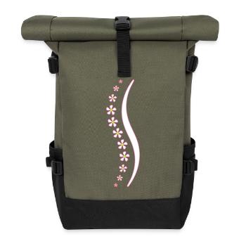 Blumen-Wirbelsäule rosa - Rolltop Rucksack - Olive/Schwarz - Vorne