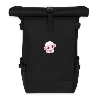 Cute Pink Baby Monkey Look - Roll Top Backpack - black - Front