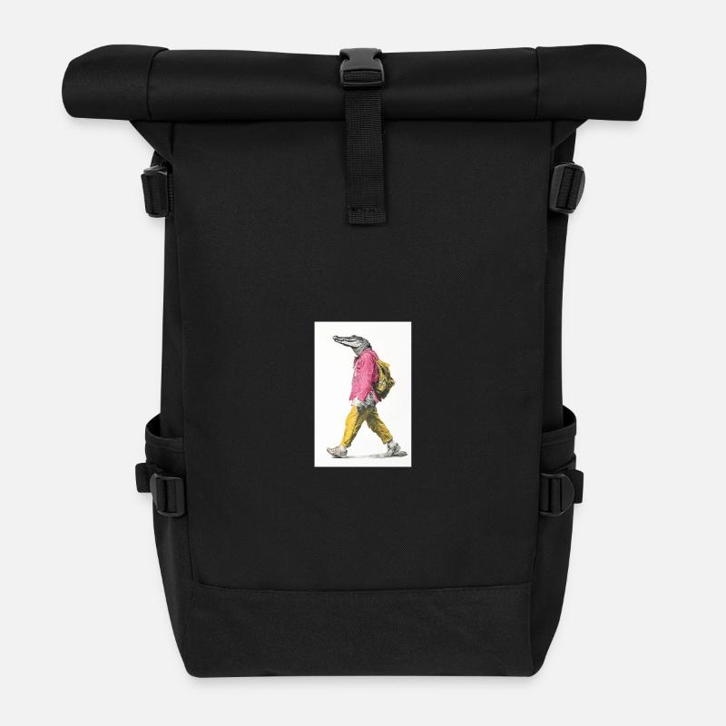 Street style alligator with backpack - Roll Top Backpack - black