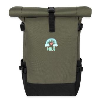 Nils Name Rainbow Baby - Roll Top Backpack - olive/black - Front