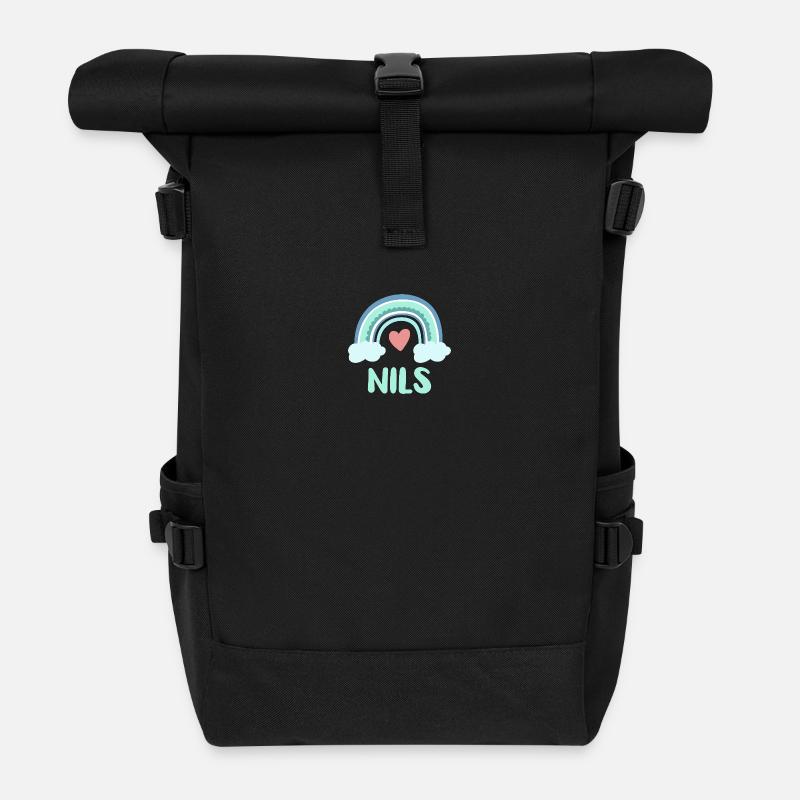 Nils Name Regenbogen Baby - Rolltop Rucksack - Schwarz