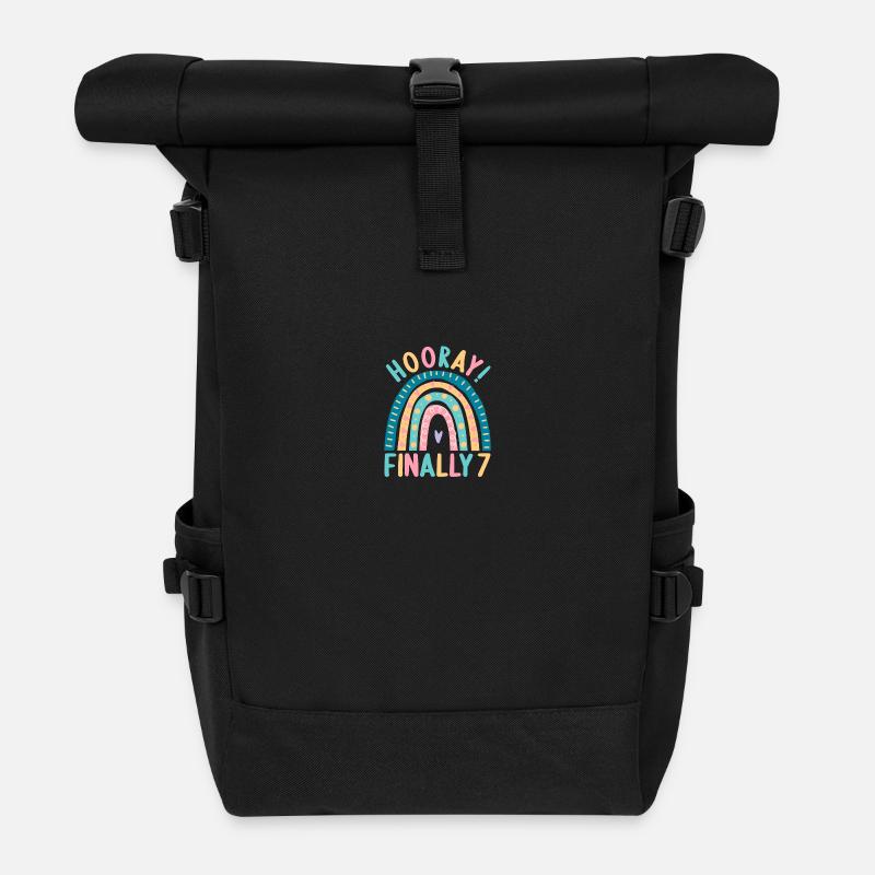 7 Jahre Rainbow Regenbogen 7. Geburtstag - Rolltop Rucksack - Schwarz