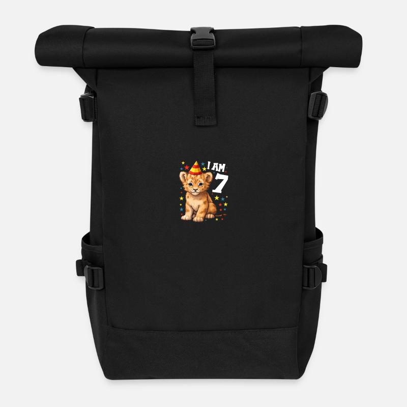 I' Years Old Lion Leo 7th Birthday - Roll Top Backpack - black