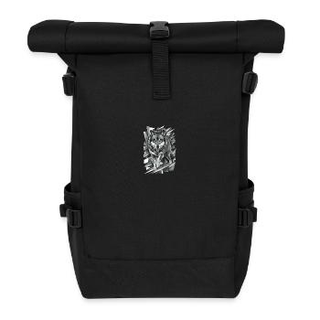 Wolf with Green Eyes in Geometric Style - Roll Top Backpack - black - Front