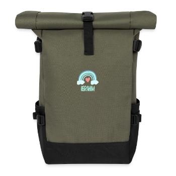 Ibrahim Name Regenbogen Baby - Rolltop Rucksack - Olive/Schwarz - Vorne