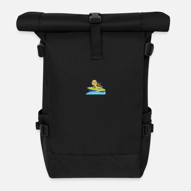 Schildkröte auf surfbrett - Rolltop Rucksack - Schwarz