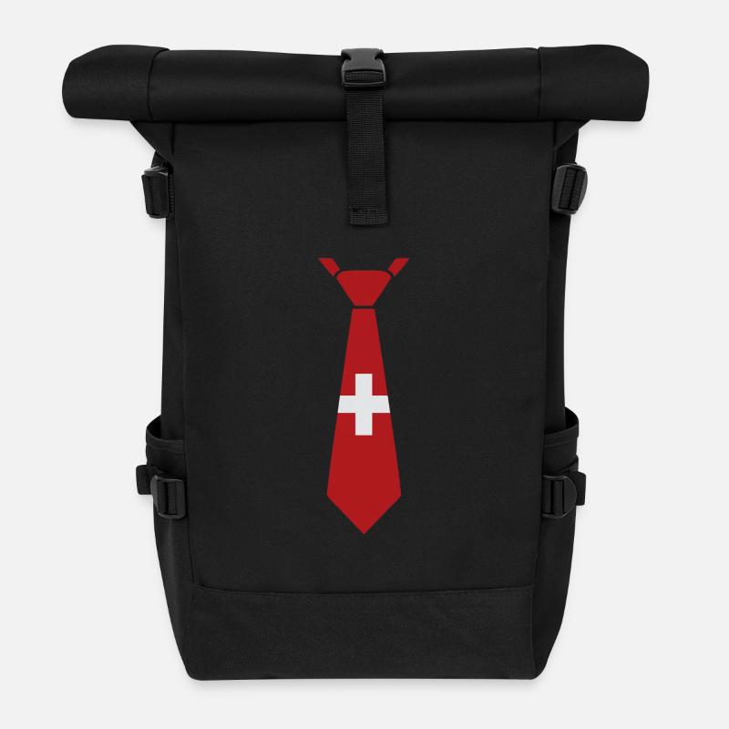 Schweizer Krawatte – Flaggendesign - Rolltop Rucksack - Schwarz