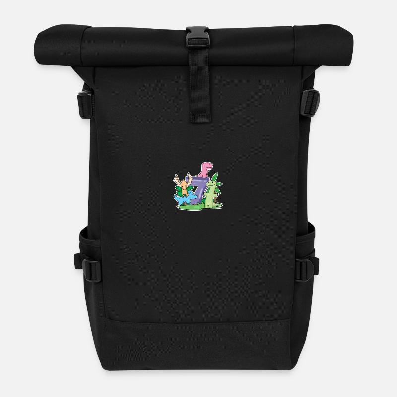 7 Jahre alt - 7. Geburtstag mit Tier Motiv - Dino - Rolltop Rucksack - Schwarz