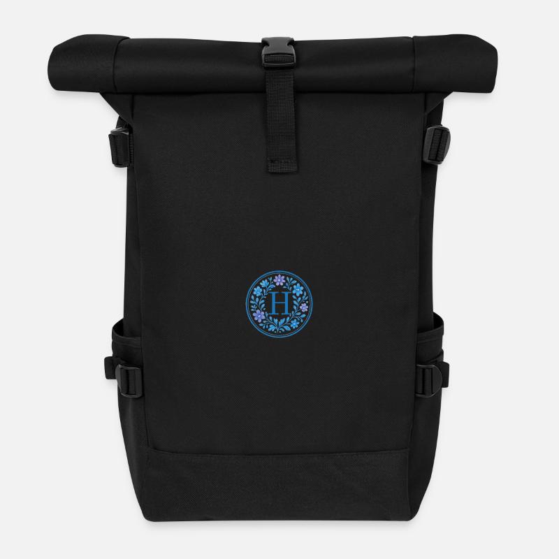 Elegant Ceramic Floral Logo - Letter H - Rolltop Rucksack - Schwarz