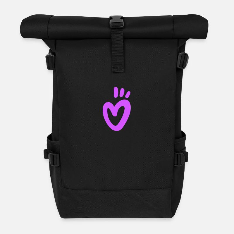 Herz T-Shirt - Rolltop Rucksack - Schwarz