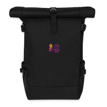 Mädchen 4 Jahre alt und Profi auf dem Laufrad - Rolltop Rucksack - Schwarz - Vorne