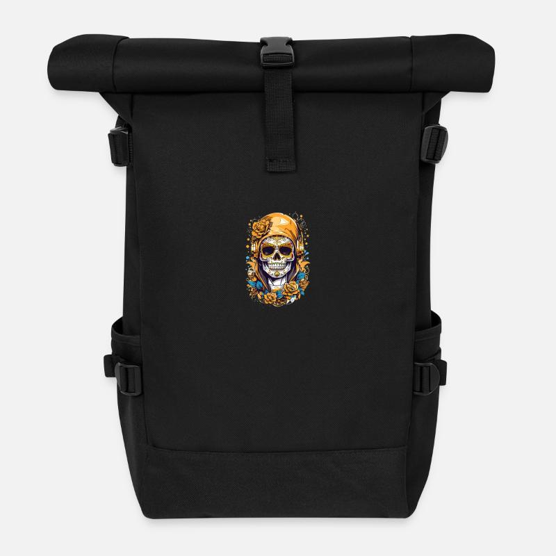 Goldene Zucker Schädel - Rolltop Rucksack - Schwarz