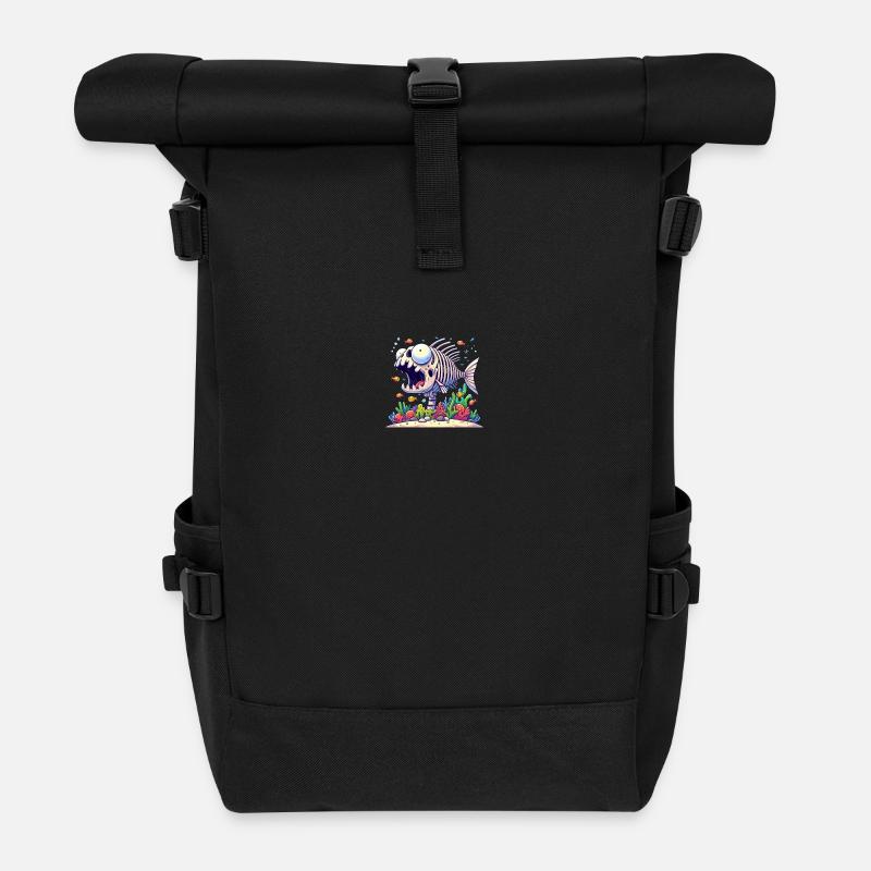 Poisson Squelette Cartoon 2 - Sac à dos roll top - noir