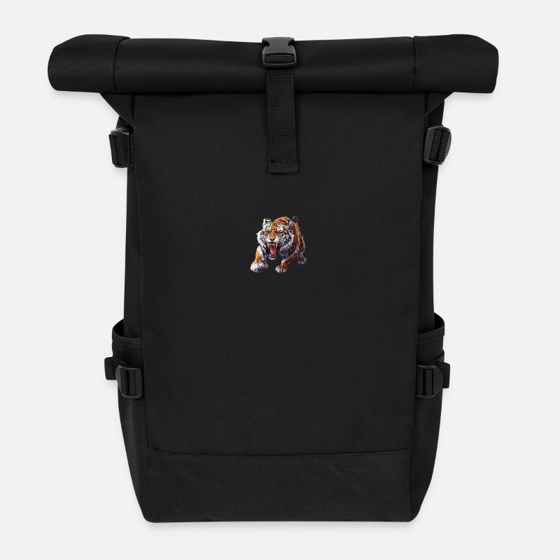 Stolzer Tiger Im Angriffsmodus - Rolltop Rucksack - Schwarz
