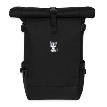Cute cat with big eyes and paw hearts - Roll Top Backpack - black - Front