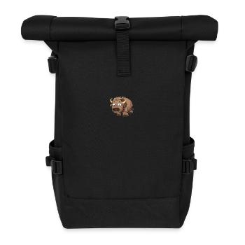 Playful Bison Cartoon Character - Roll Top Backpack - black - Front
