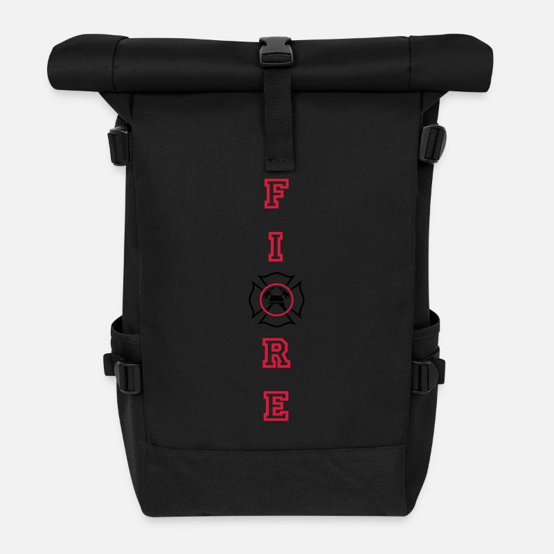 FIRE Vertikal mit Malteserkreuz - Rolltop Rucksack - Schwarz