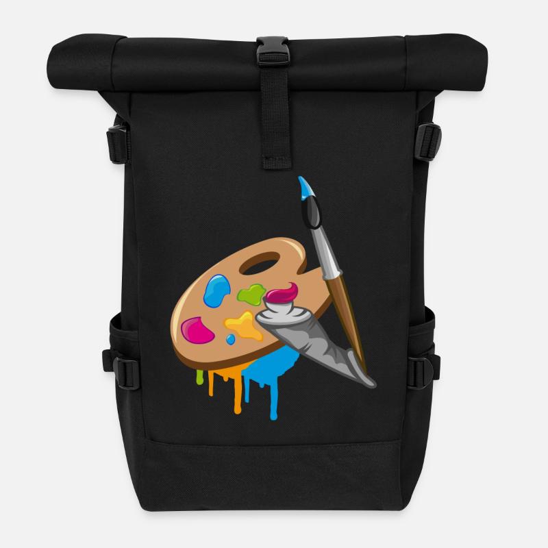 Farbpinsel,Farbe und Mischpalette - Rolltop Rucksack - Schwarz