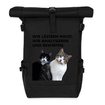 Wir lästern nicht. Wir analysieren und bewerten. - Rolltop Rucksack - Schwarz - Vorne