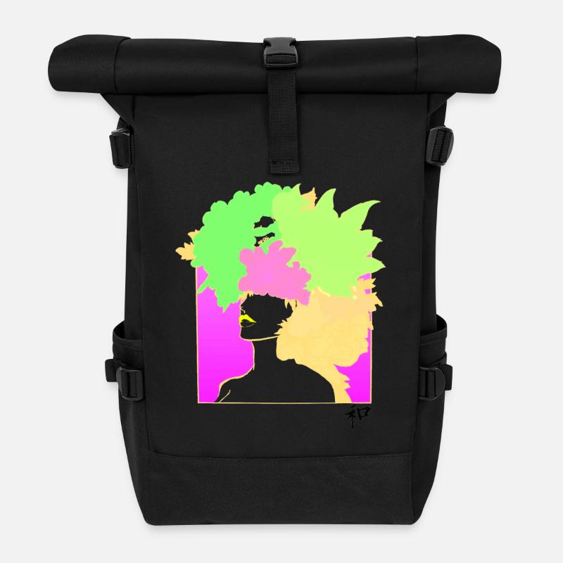 Portrait fushia - Roll Top Backpack - black
