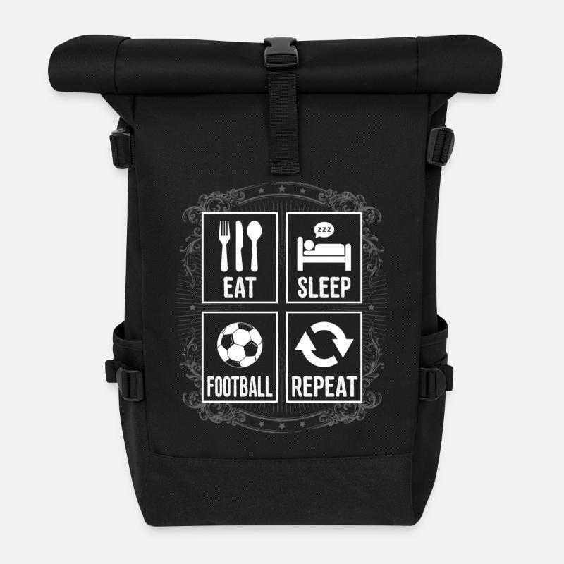 EAT SLEEP FOOTBALL REPEAT - Roll Top Backpack - black