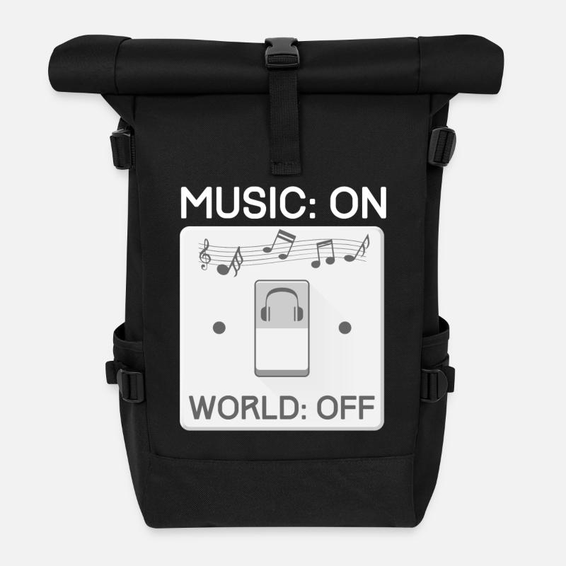 Music ON World OFF - Rolltop Rucksack - Schwarz