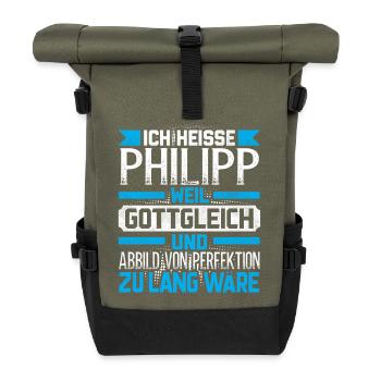 PHILIPP - Gottgleich Geschenk - Rolltop Rucksack - Olive/Schwarz - Vorne