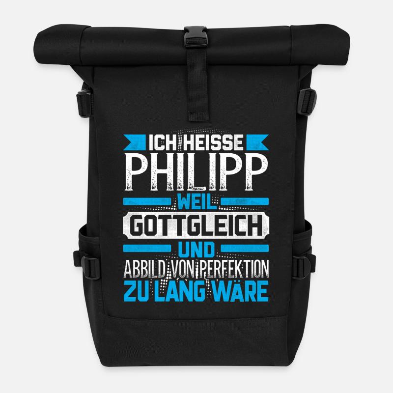 PHILIPP - Gottgleich Geschenk - Rolltop Rucksack - Schwarz
